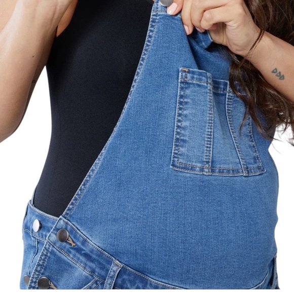 Isabel Maternity Denim Overalls Women's Size 10 Stretch Raw Hem Light Wash Denim - Picture 3 of 10